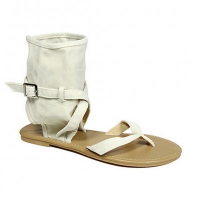 Sandals - 6-pair Suede Like Bootie Silhouette w/ Crisscross Straps - White - SL-C1033WT